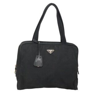 PRADA Hand Bag Nylon Black Gold Auth 141813